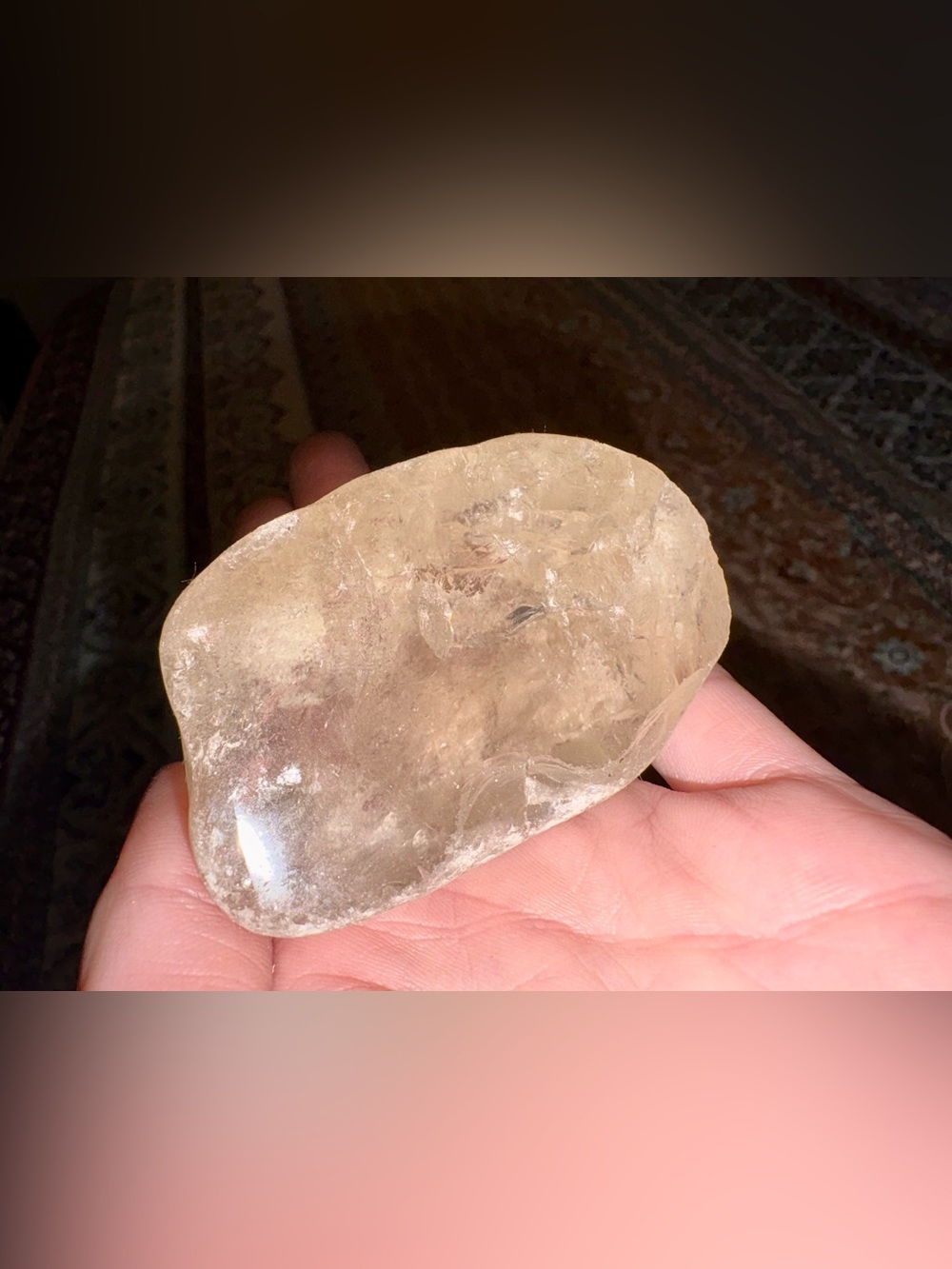 Polished Citrine Crystal Palm Stone - Light Honey Yellow